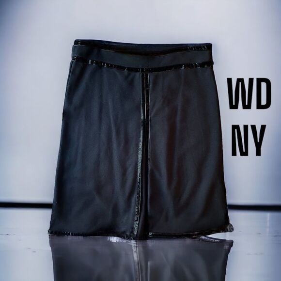 WD NY l Leather Accent Skirt l Front Pleat l Soft Stretch l Side Zip l 8 l NWT - Picture 1 of 8